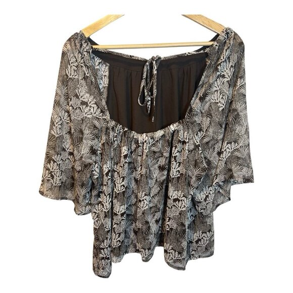 ANN TAYLOR LOFT Size XL Brown Open Back Floral Tie Back Swing Blouse Top NWT - Picture 3 of 6